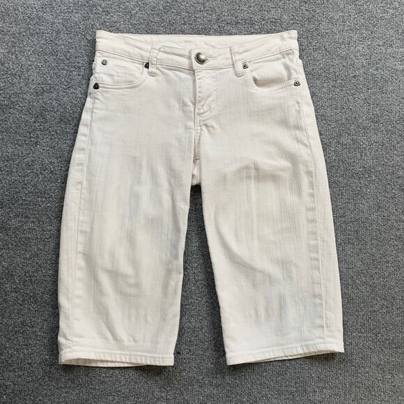 Kut From The Kloth Shorts 0 White Denim Bermuda Zip Fly Clam Diggers Pockets - Picture 2 of 14